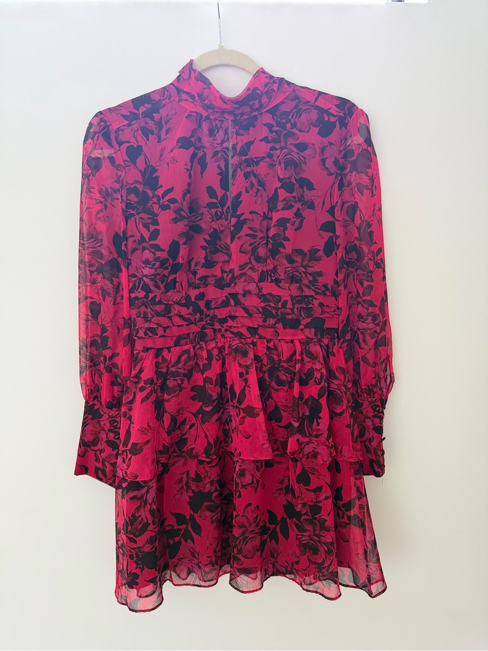Amanda Uprichard Fuchsia Pink Floral Long-Sleeve Ruffle Dress